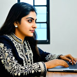 **

"A successful Pakistani businesswoman, fully clothed in a stylish shalwar kameez with intricate embroidery, working on a laptop in a bright, modern office in Karachi, safe for work, appropriate content, modest, professional attire, perfect anatomy, natural proportions, professional photography, high quality."

**